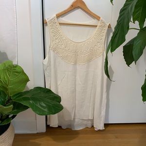 Delicate silky plus sized tank with lace detail